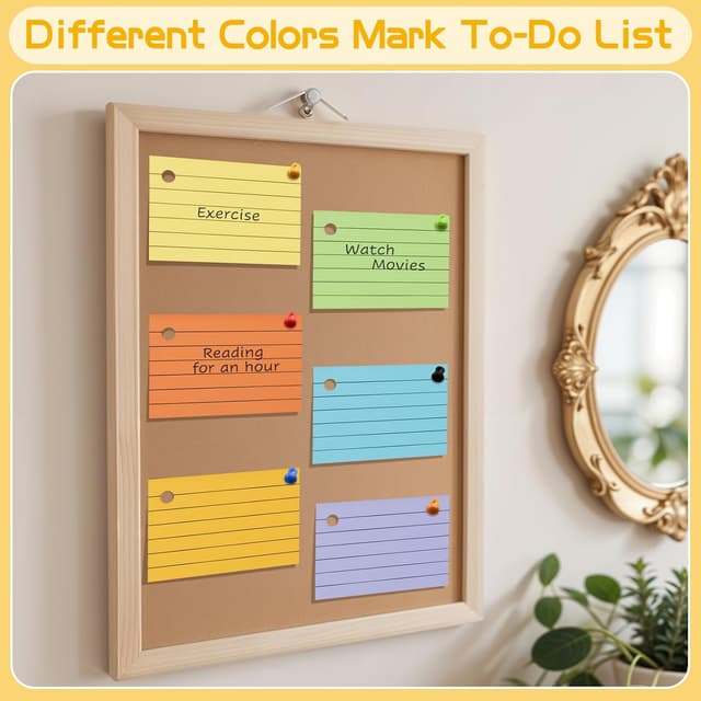 Detalle de Thboxes 600 farbige A8 Karteikarten (7,4 x 5,2 cm) liniiert mit Kraft-Einband und Losenblattringen