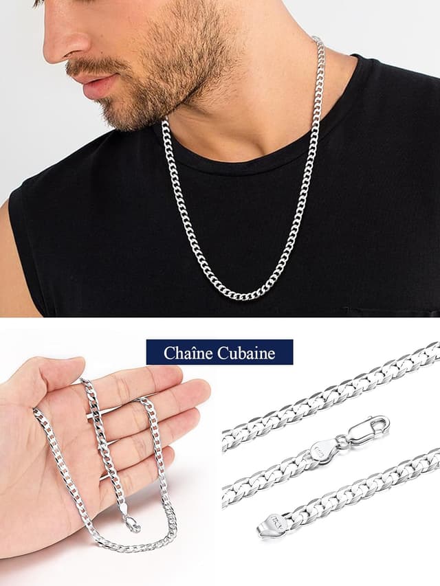 Detalle 2 de Suplight chaîne en argent 925 maille cubaine pour homme, 3 mm/5 mm (tailles 36 à 71 cm)