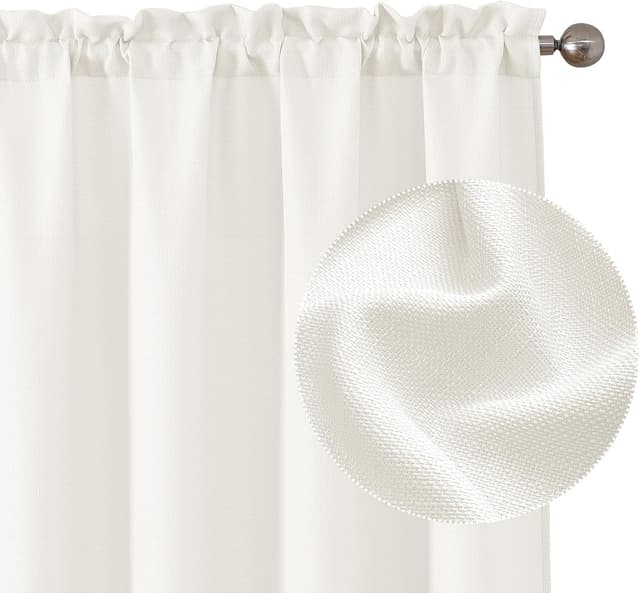 Detalle de Chyhomenyc Light Filtering Curtains, Faux Linen Textured 84" Length (2 Panels)