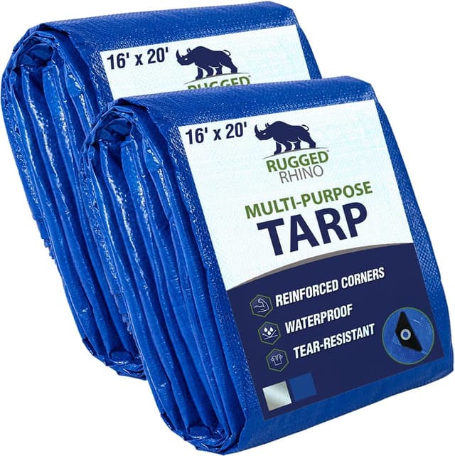 Detalle de RUGGED RHINO Heavy Duty Waterproof Tarp (16x20, 2-Pack) — UV & Tear Resistant Cover with Reinforced Grommets