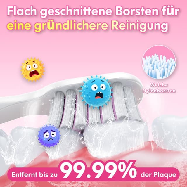 Detalle de Kinder-Schallzahnbürste für 3–12 Jahre: elektrische Zahnbürste Einhorn Neu Rosa mit Timer & 3 Modi