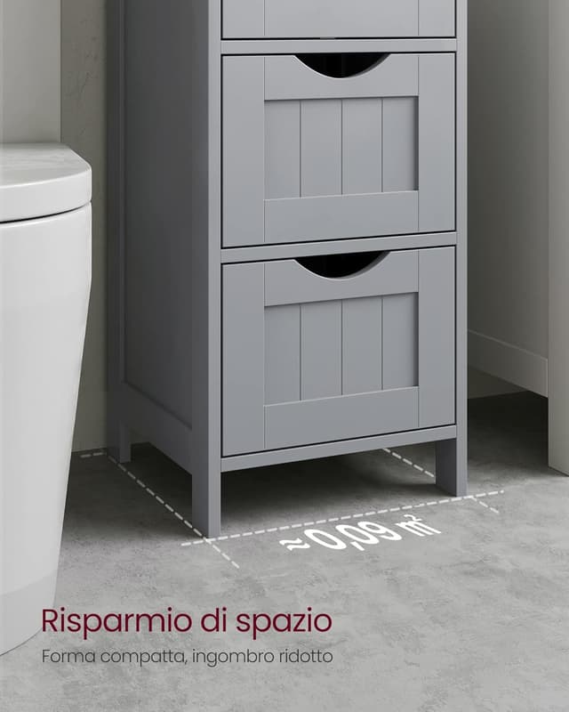 Detalle de VASAGLE Mobile da bagno LHC040P36 con 4 cassetti, armadio autoportante grigio mistico (30 x 30 x 82 cm)