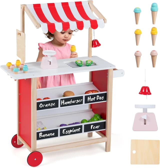 Imagen de INFANS Wooden Grocery Store Toy with 6 Ice Creams 🍎 en OfertitasTOP