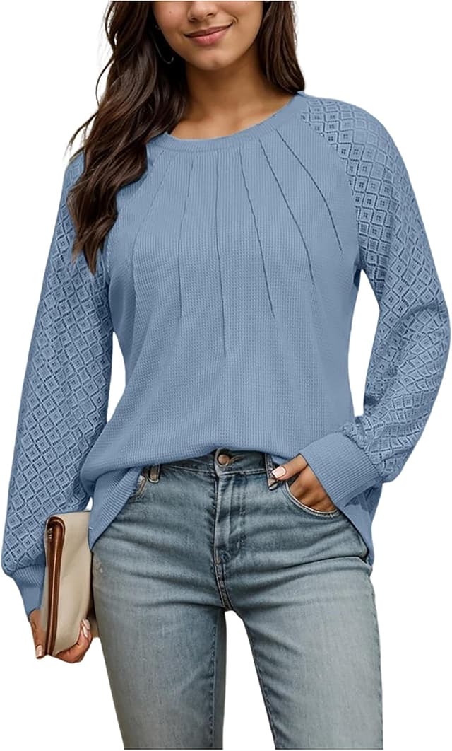 Thumbnail 6 de Timuspo Spitzen Oberteil Damen aus Waffelstrick – Rundhals Tunika mit langen Ärmeln