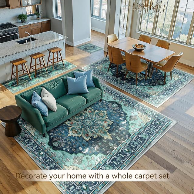 Thumbnail 3 de RELEANY 8 x 10 Vintage Floral Area Rug teal