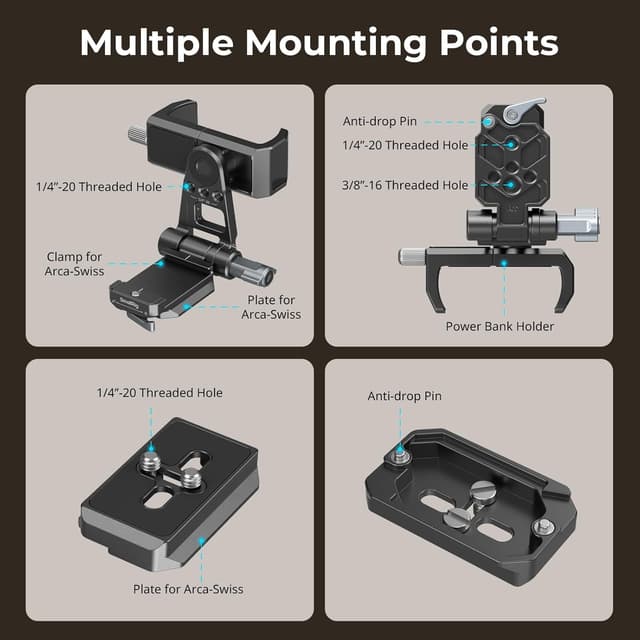 Detalle 2 de SMALLRIG Power Banks-Montageplatten-Kit 4695 – Powerbank-Halterung mit Dual-Schnellwechsel für arca-swiss