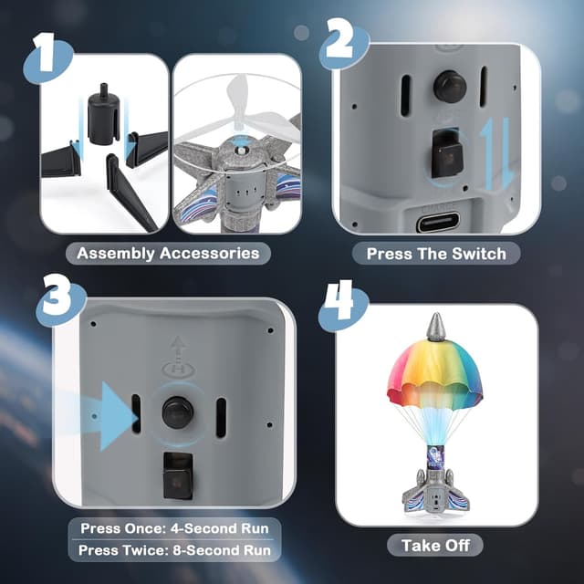 Detalle de Dreamon Rocket Launcher for Kids with Parachute LED Light (rechargeable outdoor space toy)