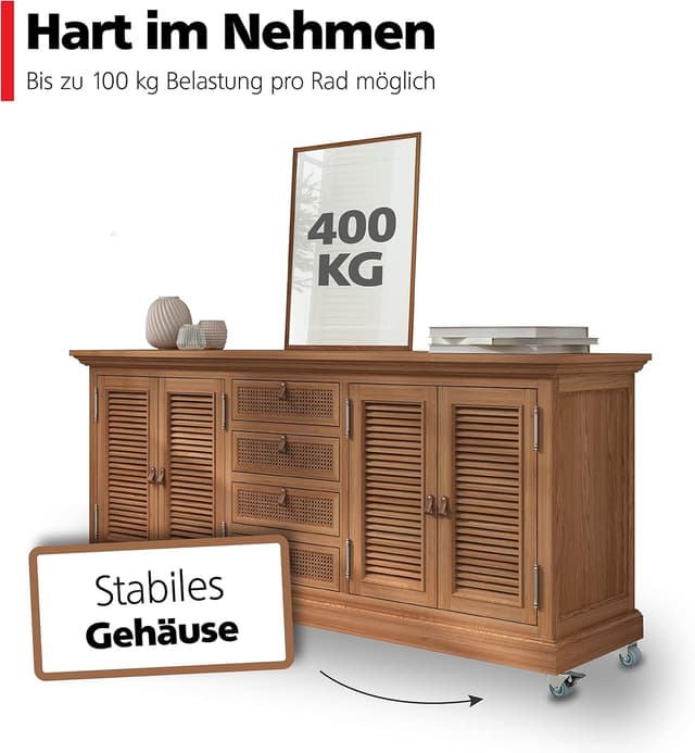 Detalle de RAVN HAMAN 4er Set Möbelrollen 50 mm mit Bremse – Schwerlast-Lenkrollen für innen & außen