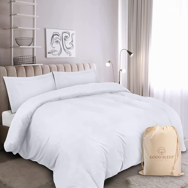 Detalle de King Size Egyptian Cotton Duvet Cover Set (1000 TC) – 3-Piece White Quilt Cover with Pillowcases
