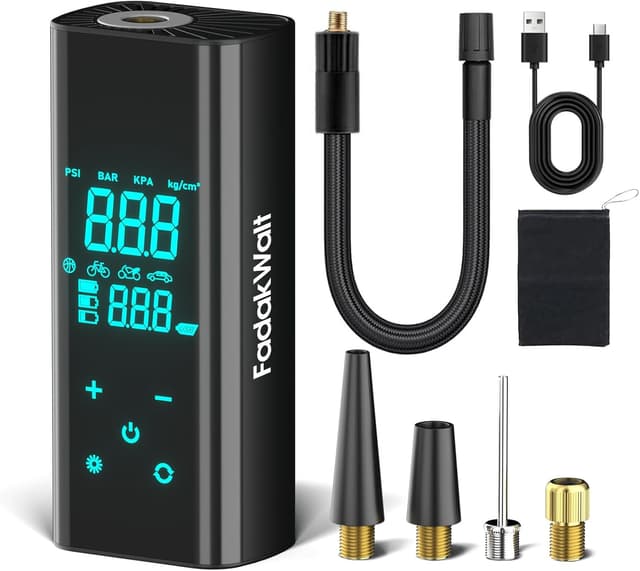 Detalle de FADAKWALT Tire Inflator Portable Air Compressor (Cordless, 150 PSI, Digital Gauge, Touch Screen)