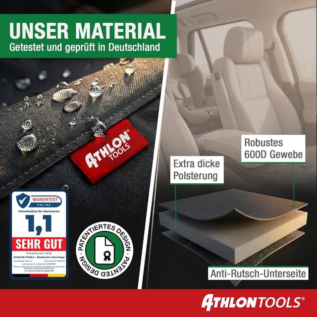 Detalle de ATHLON TOOLS Kindersitzunterlage Auto mit Seitenschutz – ISOFIX-kompatibel, dick gepolstert