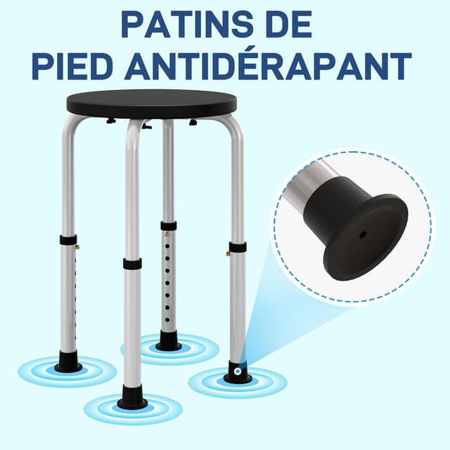 Detalle de HOMCOM tabouret de douche réglable en hauteur (8 positions) avec assise antidérapante et pieds antidérapants