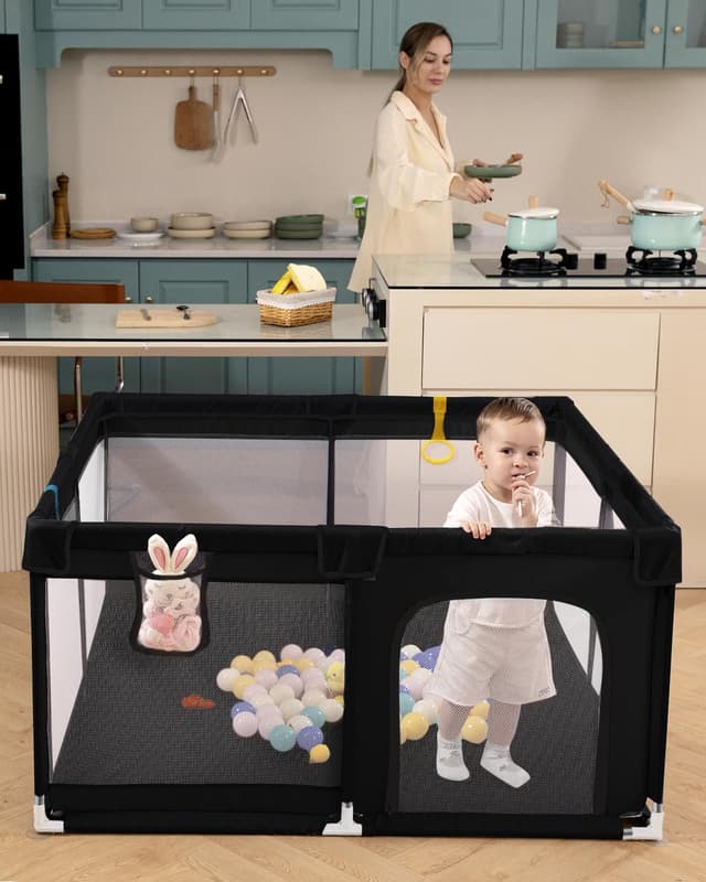 Thumbnail 6 de derimkcoa Laufstall für Babys mit atmungsaktivem Mesh (130x130x66 cm) – tragbar für drinnen & draußen