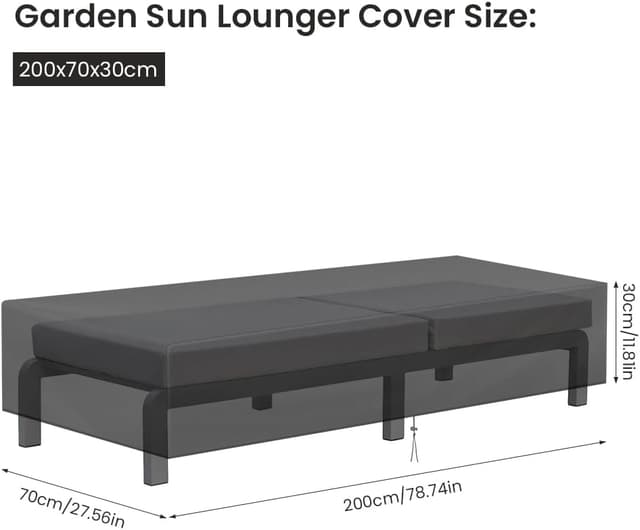 Detalle 2 de AOOWU Copertura impermeabile per lettino da giardino in tessuto Oxford 210D, anti-UV e antistrappo con coulisse regolabile (200*70*30 cm)
