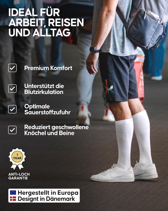 Detalle de DANISH ENDURANCE Medizinische Kompressionsstrümpfe 14–18 mmHg aus Bio-Baumwolle