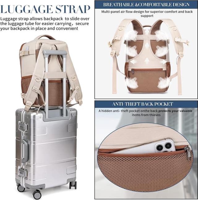 Thumbnail 6 de PUSLOM Handgepäck-Rucksack 40 x 20 x 25 cm (20 l) für Ryanair inkl. USB-Anschluss – beige