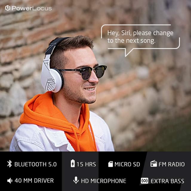 Detalle 2 de PowerLocus Bluetooth over-ear headphones with mic, microSD/TF and foldable design (Black/White)