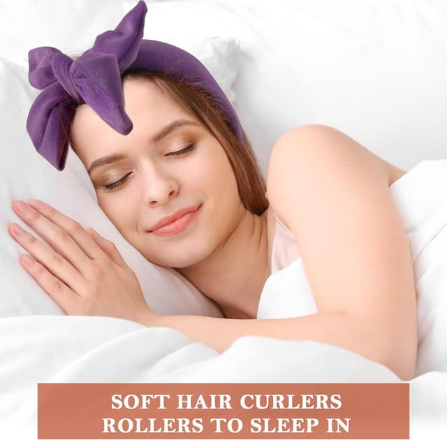 Detalle 2 de weiwei Lockenwickler über Nacht mit Samtband (heatless), 9-teiliges Locken-Set für langes Haar – Lila