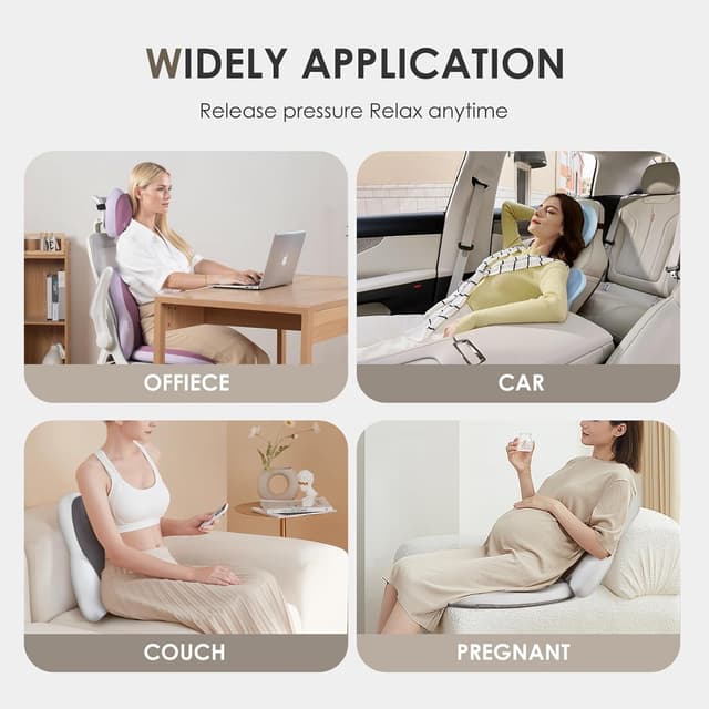 Detalle de FLORICH Car Seat Cushion and Back Support (Beige Grey) — Memory Foam Lumbar Pillow for Sciatica & Lower Back Relief