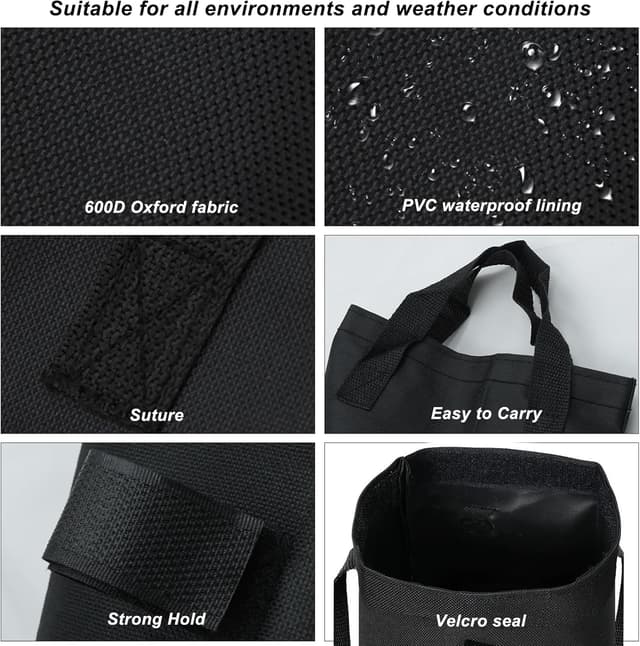 Detalle de JASFLY 4er Pavillon-Gewichte als Sandsäcke (Oxford 800D) inkl. 4 Zelt-Nägel, schwarz – für Pop-up-Zelte & Vordächer