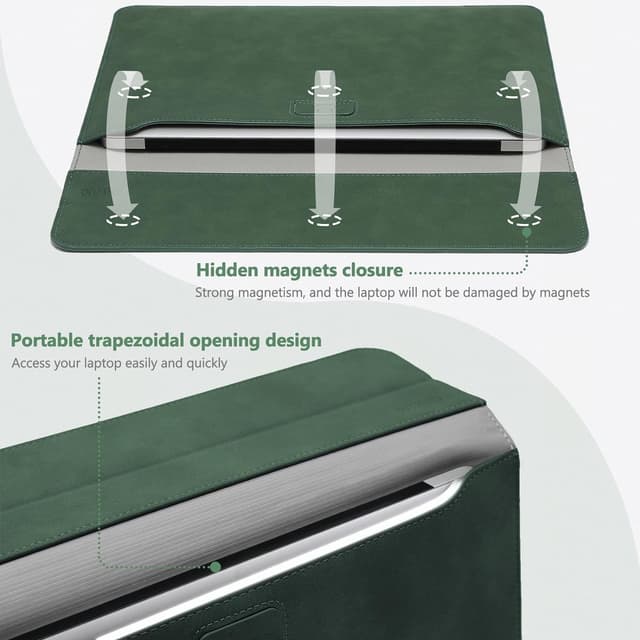 Detalle de HYZUO Laptop Hülle mit Standfunktion (13,3–14 Zoll) in Mitternachtsgrün