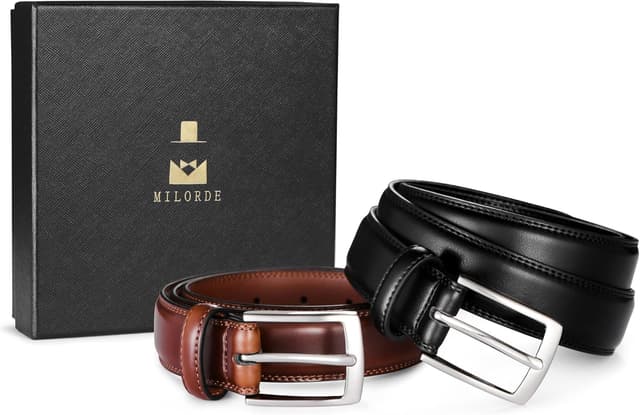 Thumbnail 4 de MILORDE Men's Leather Dress Belt 2-Pack โ Genuine Leather ๐
