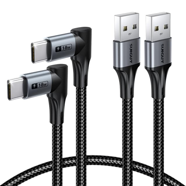 Detalle de Lot de 2 câbles USB-C coudés SUNGUY (USB-A vers USB-C), 0,6 m, charge rapide & synchronisation données