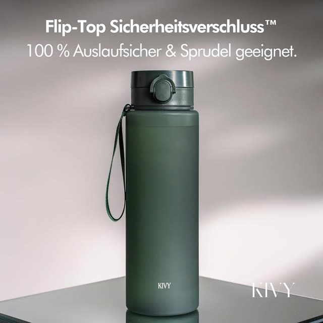 Detalle de KIVY Trinkflasche 1,5 Liter – auslaufsicher, kohlensäuregeeignet & für Sport, Schule und Büro