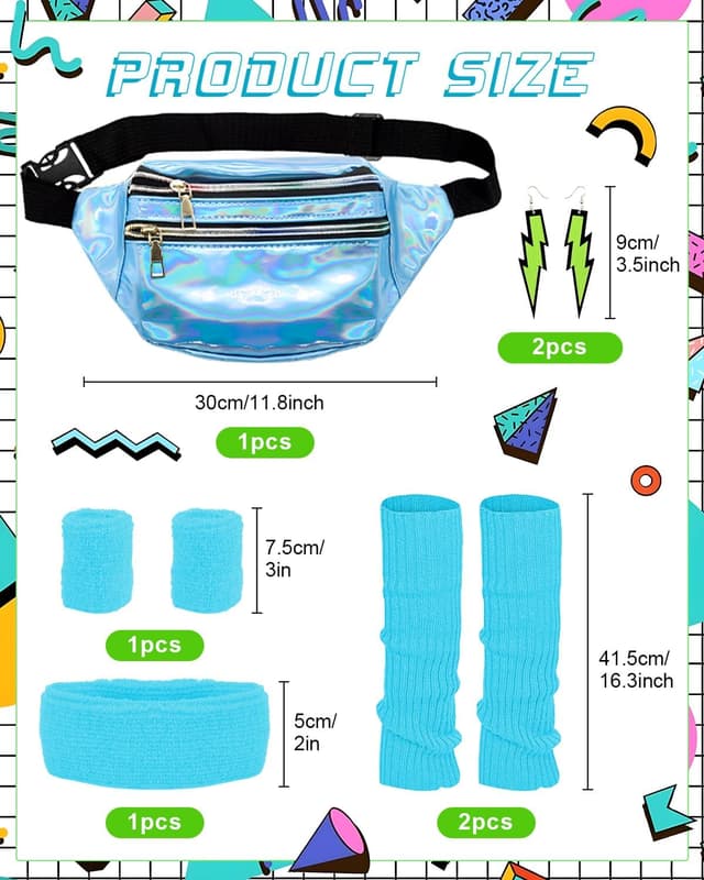 Detalle de BIQIQI 80s Costume Accessories Set (swimwear, leggings, leg warmers, headband & more) for girls and women
