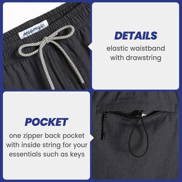 Detalle de MaaMgic Herren-Badehose mit Kompression (2-in-1) und 14 cm Innenlänge – schnelltrocknende Swim-Shorts mit Kordelzug