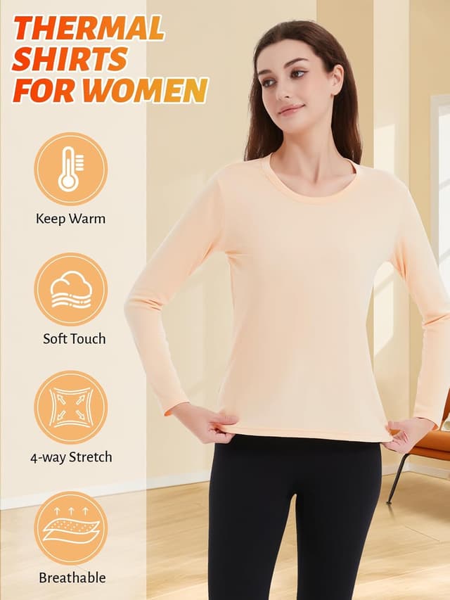 Detalle de Soudittur Maglia Termica Donna a Manica Lunga con Pile Foderato