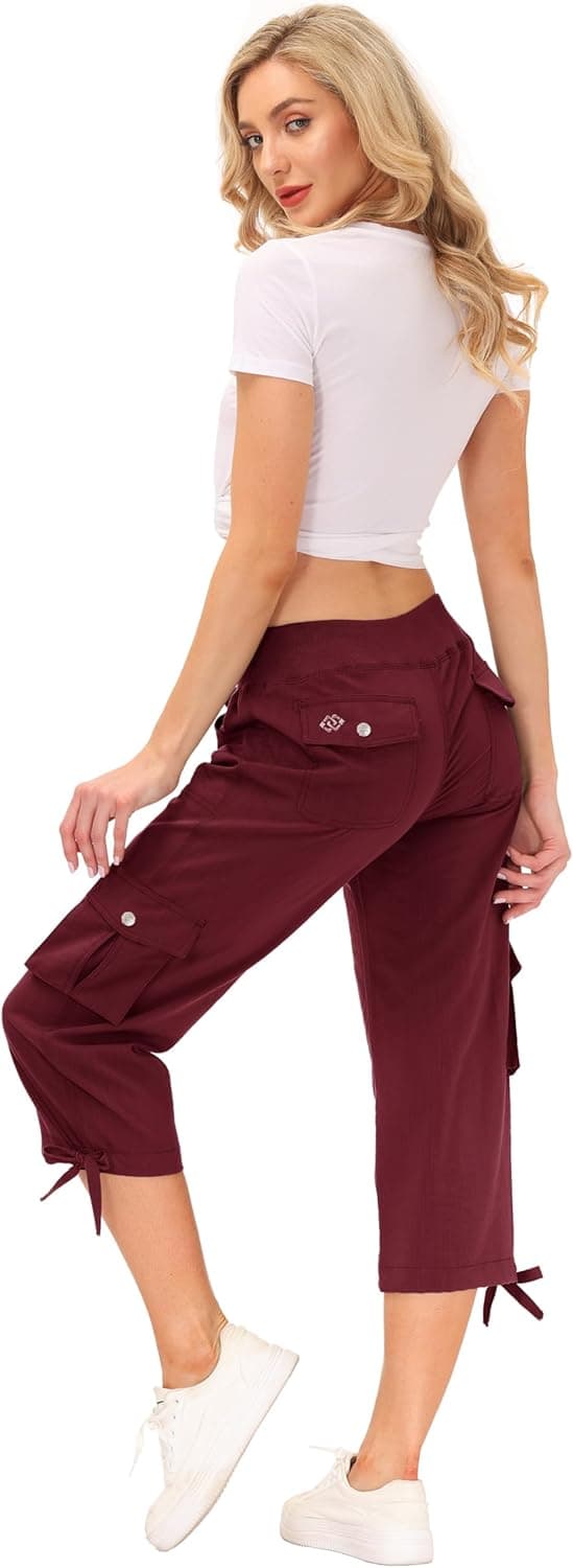 Detalle 2 de JINSHI Damen 3/4 Cargo-Shorthose mit Mehrfach-Taschen (Capri-/Freizeithose) für Sommer, Alltag & Outdoor