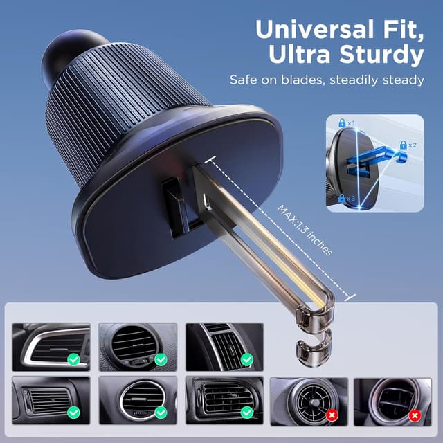 Detalle 2 de Miracase MagSafe Car Phone Holder with 20 N55 Magnets (360° Adjustable) for Air Vents, Black