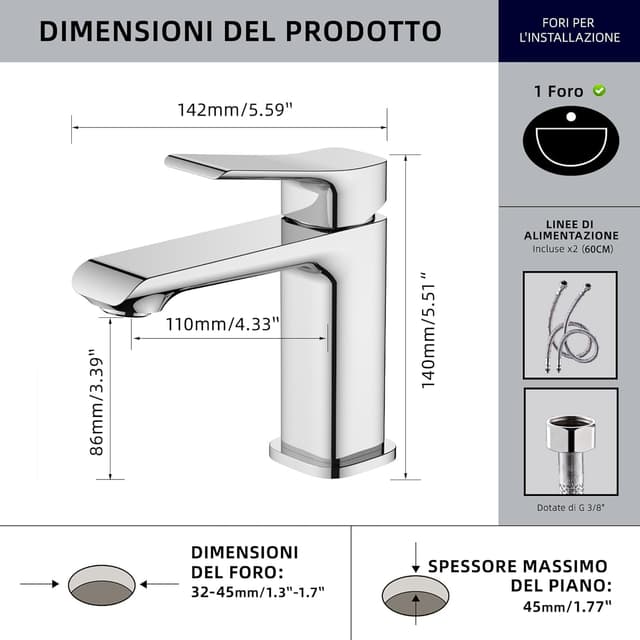 Thumbnail 6 de BELZ Rubinetto da bagno con miscelatore monocomando cromato (altezza 86 mm)
