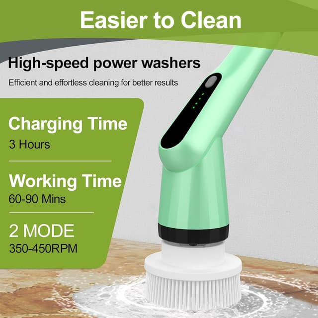 Detalle de Brosse de nettoyage électrique rotative 7 en 1 IPX7, 2 vitesses et manche réglable 30 à 120 cm