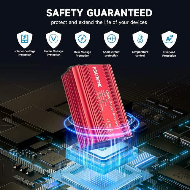 Thumbnail 6 de FSATBTNE 400W Power Inverter (DC 12V to 110V AC) with 65W USB-C, 18W USB-A, and 2 AC Outlets