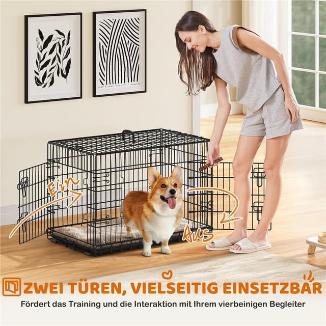 Detalle 2 de Yaheetech faltbarer Hundekäfig 90 x 56 x 63 cm mit Trennwand, 2 Türen und ausziehbarer Bodenschale (L), Schwarz