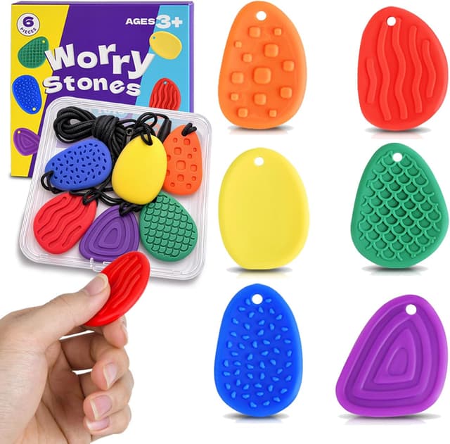 Detalle de Fidget Toys Sensory Stones (6 Stück) – Silikon-Sensorik-Spielzeug mit Schnur zum Aufhängen