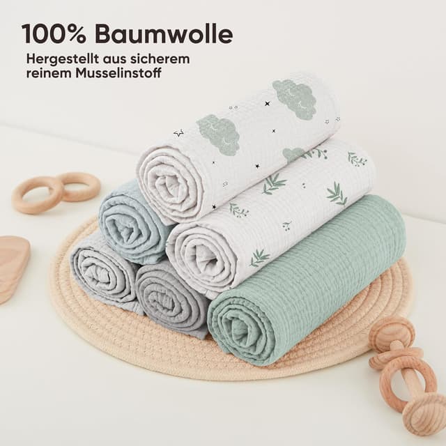 Thumbnail 4 de Bearmoss Moltontücher Baby Musselin-Spucktücher aus 100% Baumwolle (3er Set, 60x60 cm) – Blaue Wolke