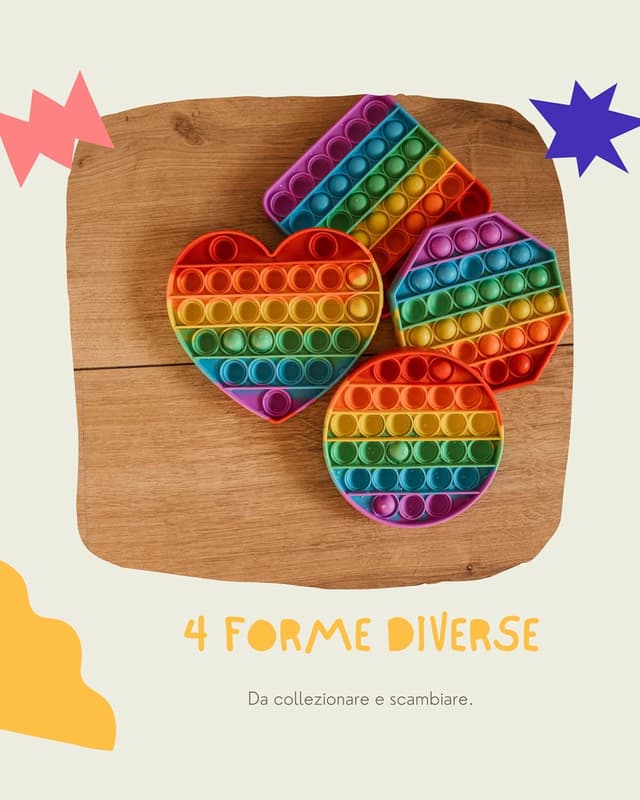 Detalle de Valino Pop on It per Bambini – Set Pop Bubble impermeabile di 4 fidget (silicone, anti-stress)