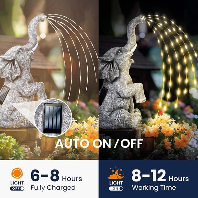 Detalle de GIGALUMI Elephant garden solar light statue 40 cm