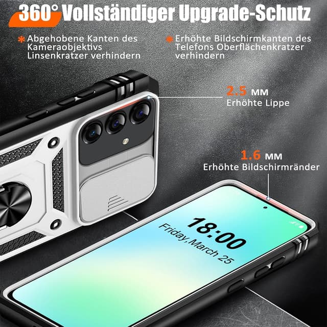 Detalle de Giyer Panzerhülle für Samsung Galaxy S24 FE (5G) mit Kameraschutz, 360° Metallring-Ständer und Schutzfolie