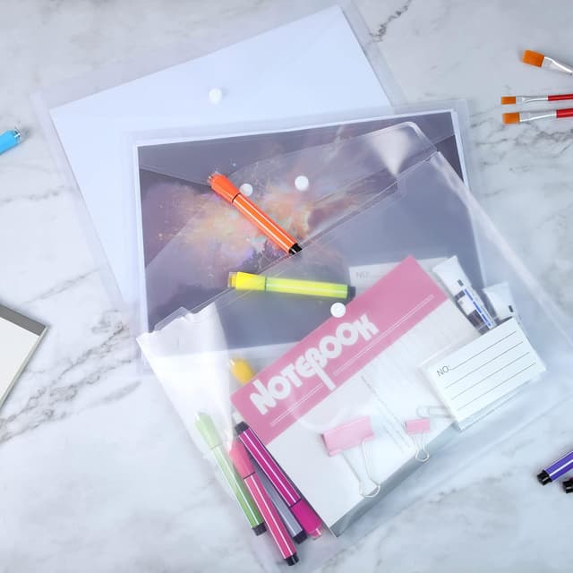 Thumbnail 6 de A4 Clear Plastic Wallets with Popper Buttons – 30 Pack Document Folders with Label Pockets