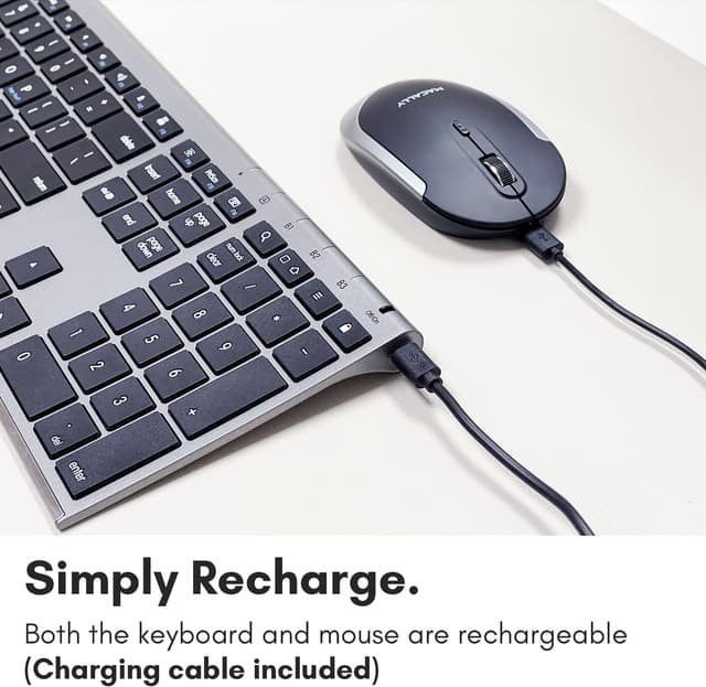 Detalle de Macally Premium Bluetooth Keyboard and Mouse Combo for Mac (110-Key Multi-Device, Rechargeable) — Space Gray