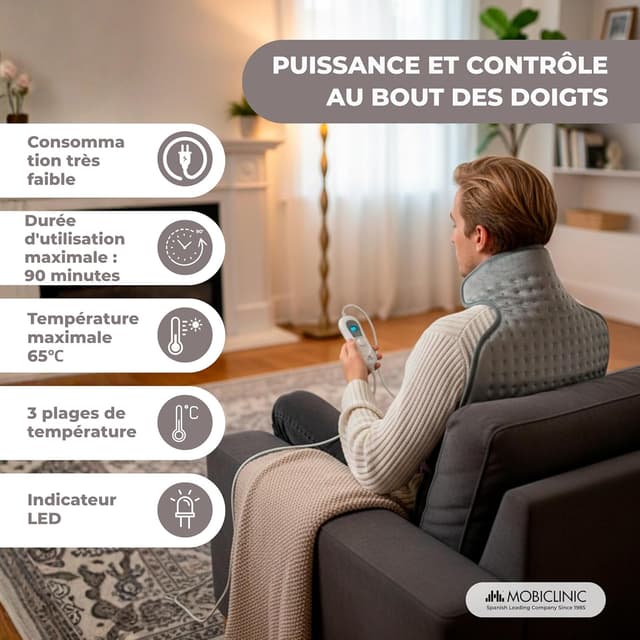 Thumbnail 3 de Mobiclinic® Coussin chauffant dos et nuque 62x43