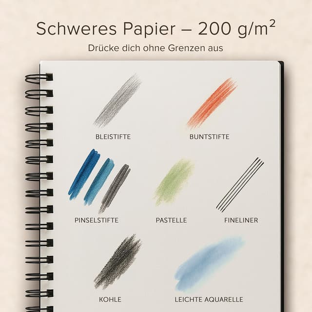 Detalle de Gebundenes Skizzenbuch für Künstler, DIN A4 (200 g/m²) – spiralgebunden, 40 Bögen / 80 Seiten