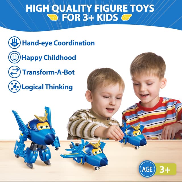 Detalle 2 de Super Wings Jerome Flugzeug (Transforming) – umwandelbares Spielzeug für Kinder von 3 bis 8 Jahren, 12 cm, blau