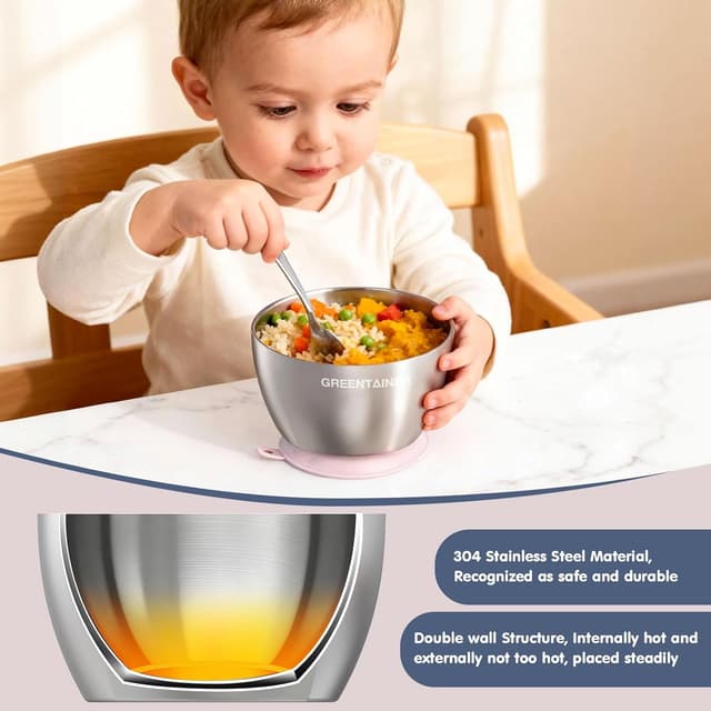 Detalle 2 de Greentainer 304 Stainless Steel Baby Bowl Set (3-pack) with Suction Base
