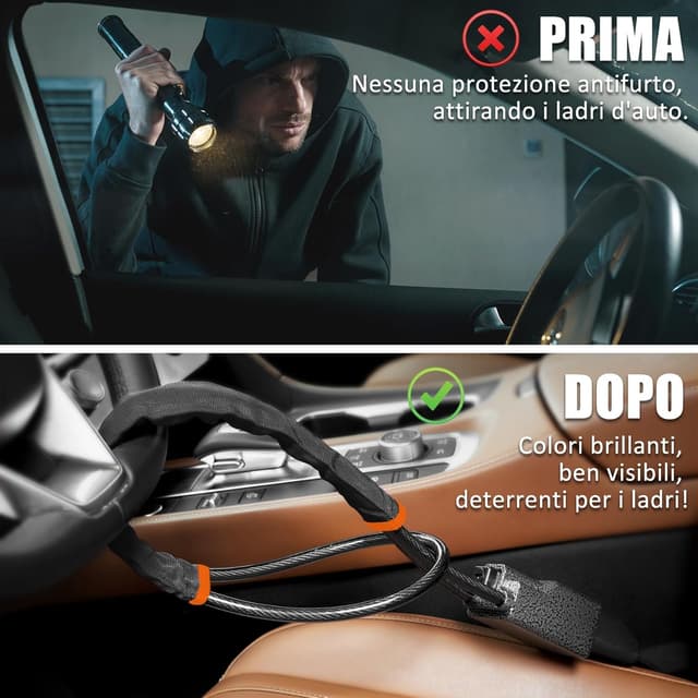 Detalle de Tevlaphee Blocca Sterzo per auto con testa in metallo e 3 chiavi (colore nero, antifurto universale)