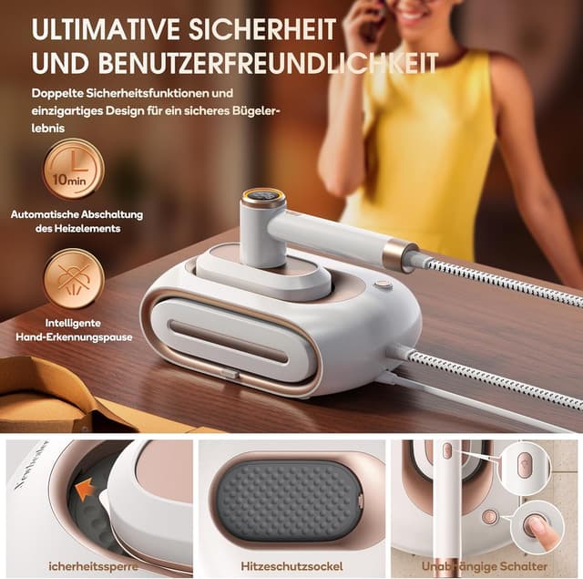 Thumbnail 6 de Newbealer Dampfbügelstation mit 1600 W, 3 Dampfstufen, 1,2-l-Wassertank und Wandmontage (Gold)